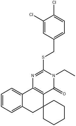 2-[(3,4-dichlorobenzyl)sulfanyl]-3-ethyl-3H-spiro[benzo[h]quinazoline-5,1'-cyclohexan]-4(6H)-one 구조식 이미지