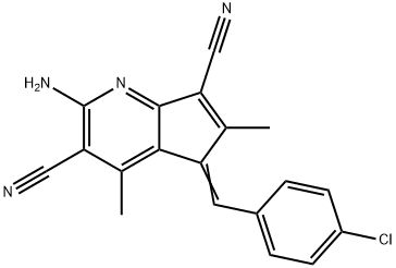 (5Z)-2-amino-5-(4-chlorobenzylidene)-4,6-dimethyl-5H-cyclopenta[b]pyridine-3,7-dicarbonitrile 구조식 이미지