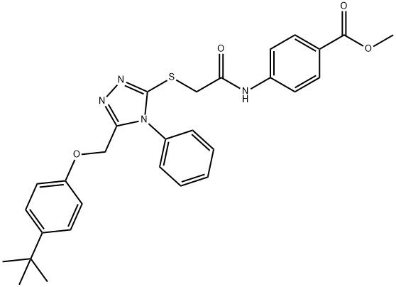 methyl 4-(2-((5-((4-(tert-butyl)phenoxy)methyl)-4-phenyl-4H-1,2,4-triazol-3-yl)thio)acetamido)benzoate 구조식 이미지