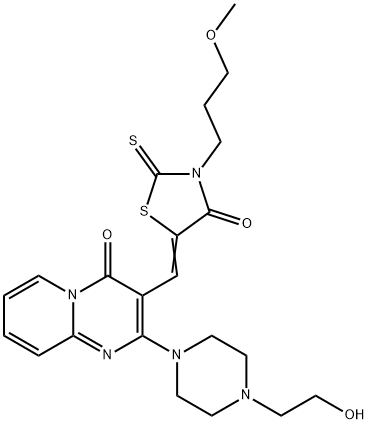 2-[4-(2-hydroxyethyl)piperazin-1-yl]-3-{(Z)-[3-(3-methoxypropyl)-4-oxo-2-thioxo-1,3-thiazolidin-5-ylidene]methyl}-4H-pyrido[1,2-a]pyrimidin-4-one Structure