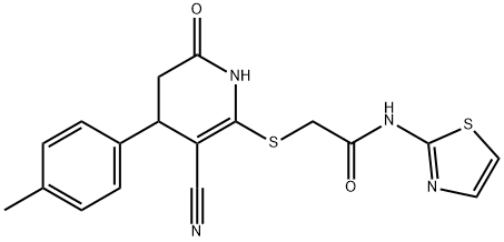 2-{[3-cyano-4-(4-methylphenyl)-6-oxo-1,4,5,6-tetrahydropyridin-2-yl]sulfanyl}-N-(1,3-thiazol-2-yl)acetamide 구조식 이미지