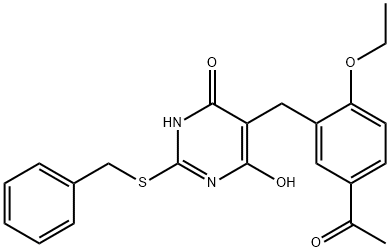 1-(3-{[2-(benzylsulfanyl)-4,6-dihydroxypyrimidin-5-yl]methyl}-4-ethoxyphenyl)ethanone Structure