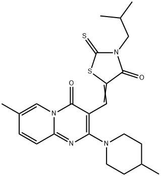 3-[(3-isobutyl-4-oxo-2-thioxo-1,3-thiazolidin-5-ylidene)methyl]-7-methyl-2-(4-methyl-1-piperidinyl)-4H-pyrido[1,2-a]pyrimidin-4-one Structure