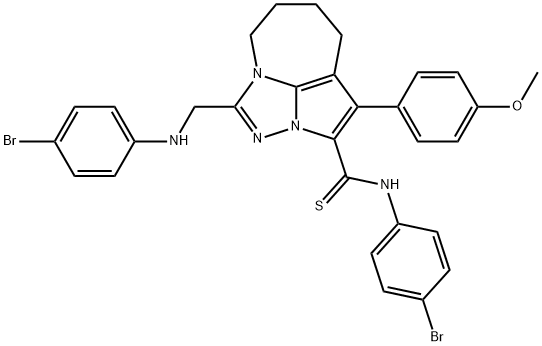 N-(4-bromophenyl)-4-(((4-bromophenyl)amino)methyl)-1-(4-methoxyphenyl)-5,6,7,8-tetrahydro-2a,3,4a-triazacyclopenta[cd]azulene-2-carbothioamide Structure