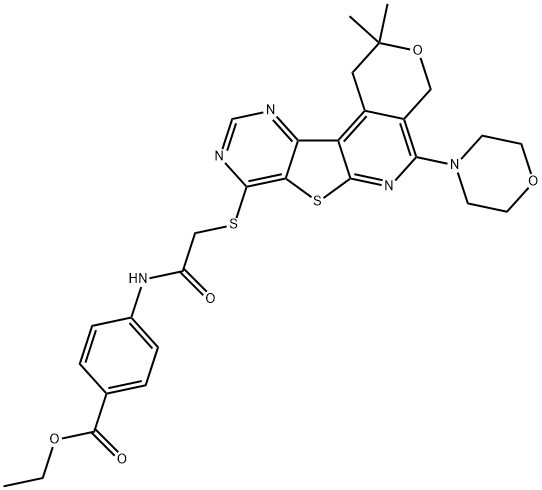 ethyl 4-(2-((2,2-dimethyl-5-morpholino-2,4-dihydro-1H-pyrano[4'',3'':4',5']pyrido[3',2':4,5]thieno[3,2-d]pyrimidin-8-yl)thio)acetamido)benzoate Structure