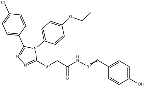 2-{[5-(4-chlorophenyl)-4-(4-ethoxyphenyl)-4H-1,2,4-triazol-3-yl]sulfanyl}-N'-[(E)-(4-hydroxyphenyl)methylidene]acetohydrazide 구조식 이미지