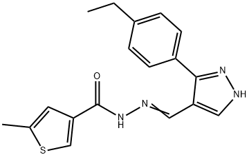 (E)-N'-((3-(4-ethylphenyl)-1H-pyrazol-4-yl)methylene)-5-methylthiophene-3-carbohydrazide 구조식 이미지