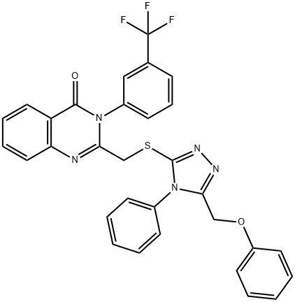 2-({[5-(phenoxymethyl)-4-phenyl-4H-1,2,4-triazol-3-yl]sulfanyl}methyl)-3-[3-(trifluoromethyl)phenyl]quinazolin-4(3H)-one Structure