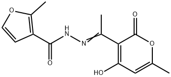 (E)-N'-(1-(4-hydroxy-6-methyl-2-oxo-2H-pyran-3-yl)ethylidene)-2-methylfuran-3-carbohydrazide 구조식 이미지