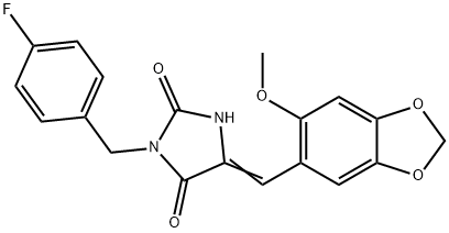 (5E)-3-(4-fluorobenzyl)-5-[(6-methoxy-1,3-benzodioxol-5-yl)methylidene]imidazolidine-2,4-dione Structure