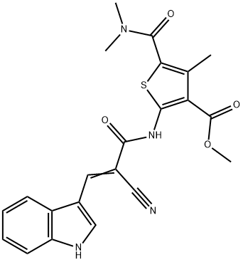 (E)-methyl 2-(2-cyano-3-(1H-indol-3-yl)acrylamido)-5-(dimethylcarbamoyl)-4-methylthiophene-3-carboxylate 구조식 이미지