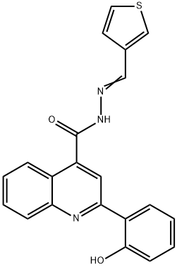 (E)-2-(2-hydroxyphenyl)-N'-(thiophen-3-ylmethylene)quinoline-4-carbohydrazide 구조식 이미지