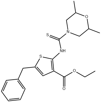 ethyl 5-benzyl-2-(2,6-dimethylmorpholine-4-carbothioamido)thiophene-3-carboxylate Structure