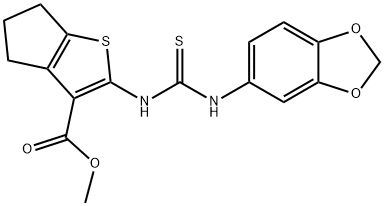 methyl 2-(3-(benzo[d][1,3]dioxol-5-yl)thioureido)-5,6-dihydro-4H-cyclopenta[b]thiophene-3-carboxylate 구조식 이미지