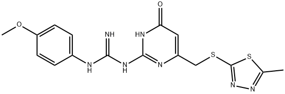 1-(4-methoxyphenyl)-3-(6-{[(5-methyl-1,3,4-thiadiazol-2-yl)sulfanyl]methyl}-4-oxo-1,4-dihydropyrimidin-2-yl)guanidine 구조식 이미지