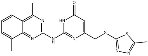 2-[(4,8-dimethylquinazolin-2-yl)amino]-6-{[(5-methyl-1,3,4-thiadiazol-2-yl)sulfanyl]methyl}pyrimidin-4(3H)-one 구조식 이미지