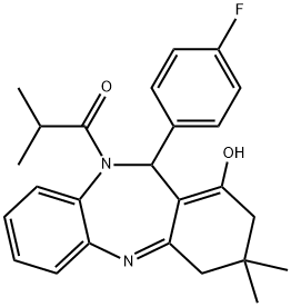 1-(11-(4-fluorophenyl)-1-hydroxy-3,3-dimethyl-3,4-dihydro-2H-dibenzo[b,e][1,4]diazepin-10(11H)-yl)-2-methylpropan-1-one Structure