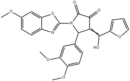 (E)-5-(3,4-dimethoxyphenyl)-4-(furan-2-yl(hydroxy)methylene)-1-(6-methoxybenzo[d]thiazol-2-yl)pyrrolidine-2,3-dione Structure