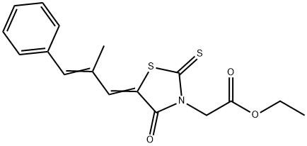 ethyl 2-((E)-5-((E)-2-methyl-3-phenylallylidene)-4-oxo-2-thioxothiazolidin-3-yl)acetate 구조식 이미지