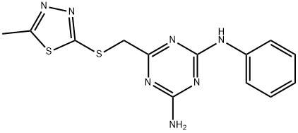 6-{[(5-methyl-1,3,4-thiadiazol-2-yl)sulfanyl]methyl}-N-phenyl-1,3,5-triazine-2,4-diamine Structure
