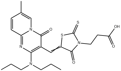 3-[(5Z)-5-{[2-(dipropylamino)-7-methyl-4-oxo-4H-pyrido[1,2-a]pyrimidin-3-yl]methylidene}-4-oxo-2-thioxo-1,3-thiazolidin-3-yl]propanoic acid Structure