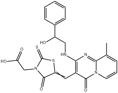 [(5Z)-5-({2-[(2-hydroxy-2-phenylethyl)amino]-9-methyl-4-oxo-4H-pyrido[1,2-a]pyrimidin-3-yl}methylidene)-4-oxo-2-thioxo-1,3-thiazolidin-3-yl]acetic acid Structure