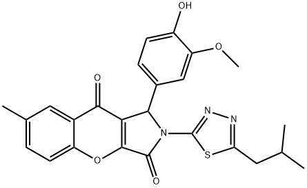 1-(4-hydroxy-3-methoxyphenyl)-2-(5-isobutyl-1,3,4-thiadiazol-2-yl)-7-methyl-1,2-dihydrochromeno[2,3-c]pyrrole-3,9-dione 구조식 이미지