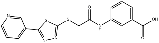 3-(2-((5-(pyridin-3-yl)-1,3,4-thiadiazol-2-yl)thio)acetamido)benzoic acid 구조식 이미지