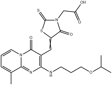 {(5Z)-5-[(9-methyl-4-oxo-2-{[3-(propan-2-yloxy)propyl]amino}-4H-pyrido[1,2-a]pyrimidin-3-yl)methylidene]-4-oxo-2-thioxo-1,3-thiazolidin-3-yl}acetic acid 구조식 이미지