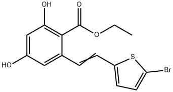 2-[2-(5-Bromo-thiophen-2-yl)-vinyl]-4,6-dihydroxy-benzoic acid ethyl ester Structure