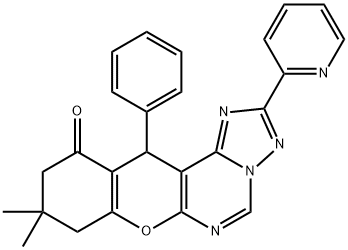 9,9-dimethyl-12-phenyl-2-(pyridin-2-yl)-8,9,10,12-tetrahydro-11H-chromeno[3,2-e][1,2,4]triazolo[1,5-c]pyrimidin-11-one 구조식 이미지