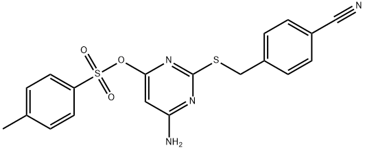 6-amino-2-((4-cyanobenzyl)thio)pyrimidin-4-yl 4-methylbenzenesulfonate Structure