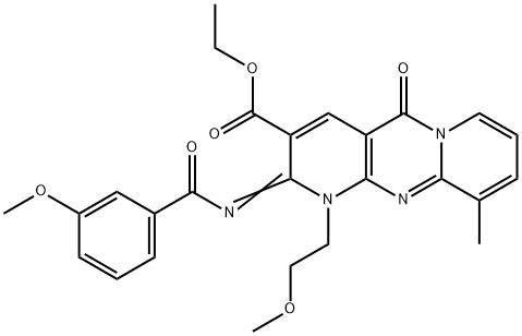 ethyl 2-[(3-methoxybenzoyl)imino]-1-(2-methoxyethyl)-10-methyl-5-oxo-1,5-dihydro-2H-dipyrido[1,2-a:2,3-d]pyrimidine-3-carboxylate 구조식 이미지