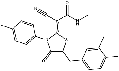 2-cyano-2-[5-(3,4-dimethylbenzyl)-3-(4-methylphenyl)-4-oxo-1,3-thiazolidin-2-ylidene]-N-methylacetamide 구조식 이미지