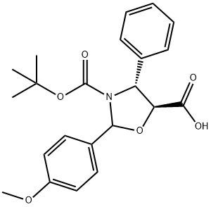 (2R,4R,5S)-3-(tert-butoxycarbonyl)-2-(4-methoxyphenyl)-4-phenyloxazolidine-5-carboxylic acid 구조식 이미지