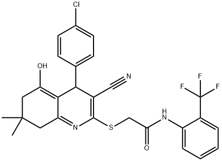 2-((4-(4-chlorophenyl)-3-cyano-5-hydroxy-7,7-dimethyl-4,6,7,8-tetrahydroquinolin-2-yl)thio)-N-(2-(trifluoromethyl)phenyl)acetamide Structure