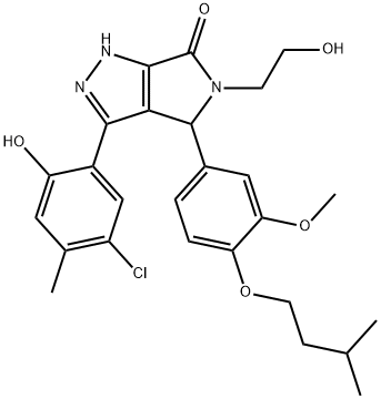 3-(5-chloro-2-hydroxy-4-methylphenyl)-5-(2-hydroxyethyl)-4-[4-(isopentyloxy)-3-methoxyphenyl]-4,5-dihydropyrrolo[3,4-c]pyrazol-6(1H)-one 구조식 이미지