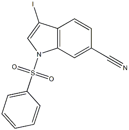 3-Iodo-1-(phenylsulfonyl)-1H-indole-6-carbonitrile 구조식 이미지