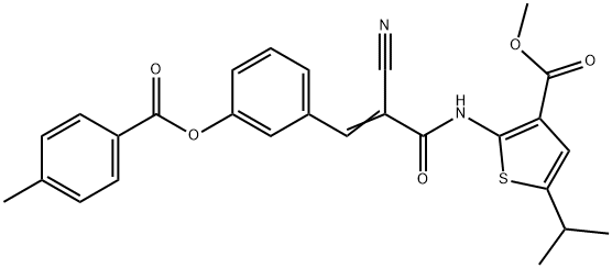 (E)-methyl 2-(2-cyano-3-(3-((4-methylbenzoyl)oxy)phenyl)acrylamido)-5-isopropylthiophene-3-carboxylate 구조식 이미지