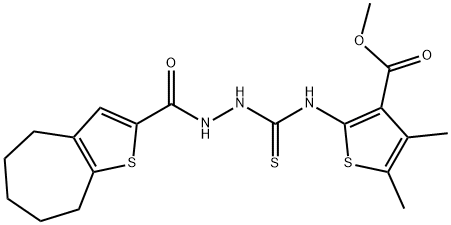 methyl 4,5-dimethyl-2-(2-(5,6,7,8-tetrahydro-4H-cyclohepta[b]thiophene-2-carbonyl)hydrazinecarbothioamido)thiophene-3-carboxylate 구조식 이미지