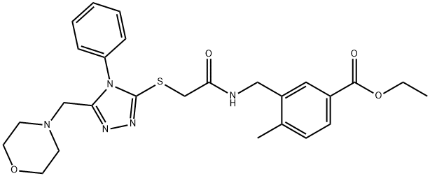 ethyl 4-methyl-3-((2-((5-(morpholinomethyl)-4-phenyl-4H-1,2,4-triazol-3-yl)thio)acetamido)methyl)benzoate Structure