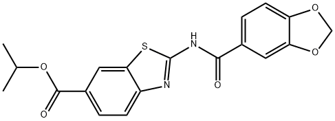 isopropyl 2-[(1,3-benzodioxol-5-ylcarbonyl)amino]-1,3-benzothiazole-6-carboxylate 구조식 이미지