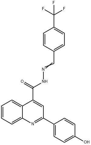 (E)-2-(4-hydroxyphenyl)-N'-(4-(trifluoromethyl)benzylidene)quinoline-4-carbohydrazide 구조식 이미지