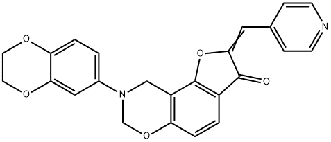 (2Z)-8-(2,3-dihydro-1,4-benzodioxin-6-yl)-2-(pyridin-4-ylmethylidene)-8,9-dihydro-7H-furo[2,3-f][1,3]benzoxazin-3(2H)-one 구조식 이미지