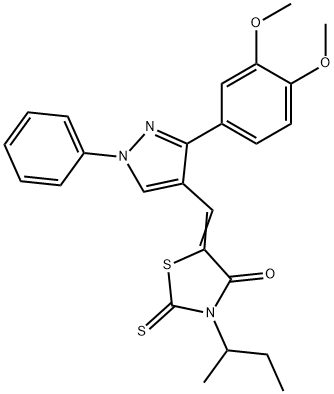 (5Z)-3-(butan-2-yl)-5-{[3-(3,4-dimethoxyphenyl)-1-phenyl-1H-pyrazol-4-yl]methylidene}-2-thioxo-1,3-thiazolidin-4-one 구조식 이미지