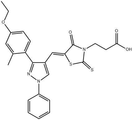 3-[(5Z)-5-{[3-(4-ethoxy-2-methylphenyl)-1-phenyl-1H-pyrazol-4-yl]methylidene}-4-oxo-2-thioxo-1,3-thiazolidin-3-yl]propanoic acid 구조식 이미지