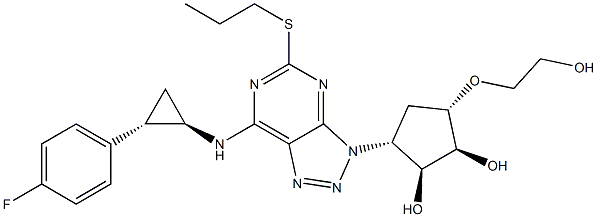 (1S,2S,3R,5S)-3-(7-(((1R,2S)-2-(4-fluorophenyl)cyclopropyl)amino)-5-(propylthio)-3H-[1,2,3]triazolo[4,5-d]pyrimidin-3-yl)-5-(2-hydroxyethoxy)cyclopentane-1,2-diol 구조식 이미지