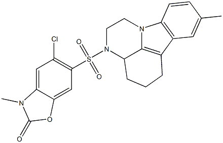 5-chloro-3-methyl-6-((8-methyl-3a,4,5,6-tetrahydro-1H-pyrazino[3,2,1-jk]carbazol-3(2H)-yl)sulfonyl)benzo[d]oxazol-2(3H)-one Structure