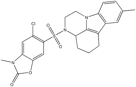 5-chloro-3-methyl-6-((8-methyl-3a,4,5,6-tetrahydro-1H-pyrazino[3,2,1-jk]carbazol-3(2H)-yl)sulfonyl)benzo[d]oxazol-2(3H)-one 구조식 이미지