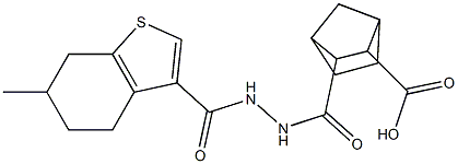 3-(2-(6-methyl-4,5,6,7-tetrahydrobenzo[b]thiophene-3-carbonyl)hydrazinecarbonyl)bicyclo[2.2.1]heptane-2-carboxylic acid 구조식 이미지